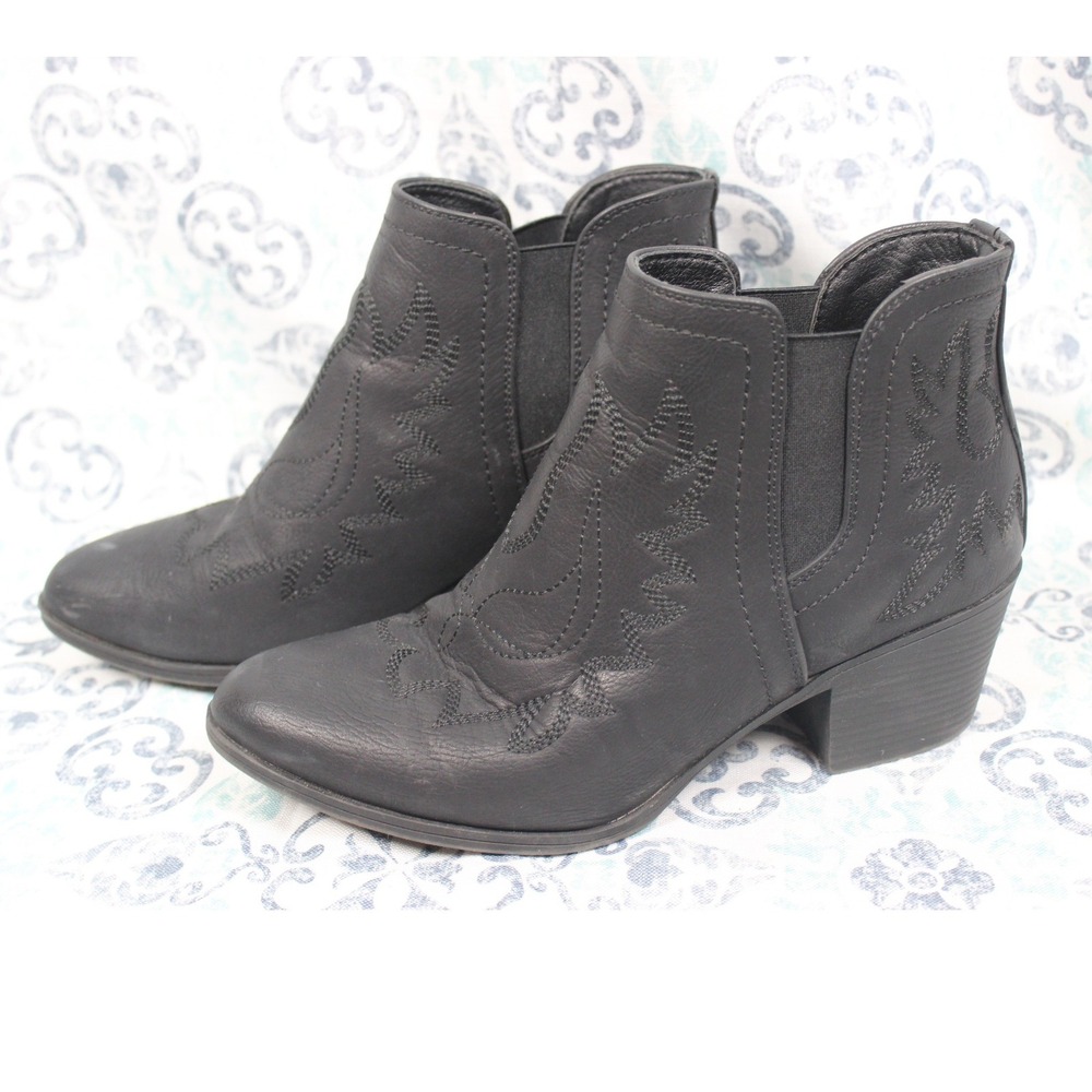 Global Win Black Western Embroidered Ankle Boots Block Heel 21YY01 Womens 8‎